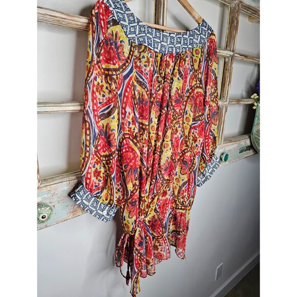 Nine West Vibrant Sheer Drawstring Scoop neck blouse size 2X - Picture 10 of 10